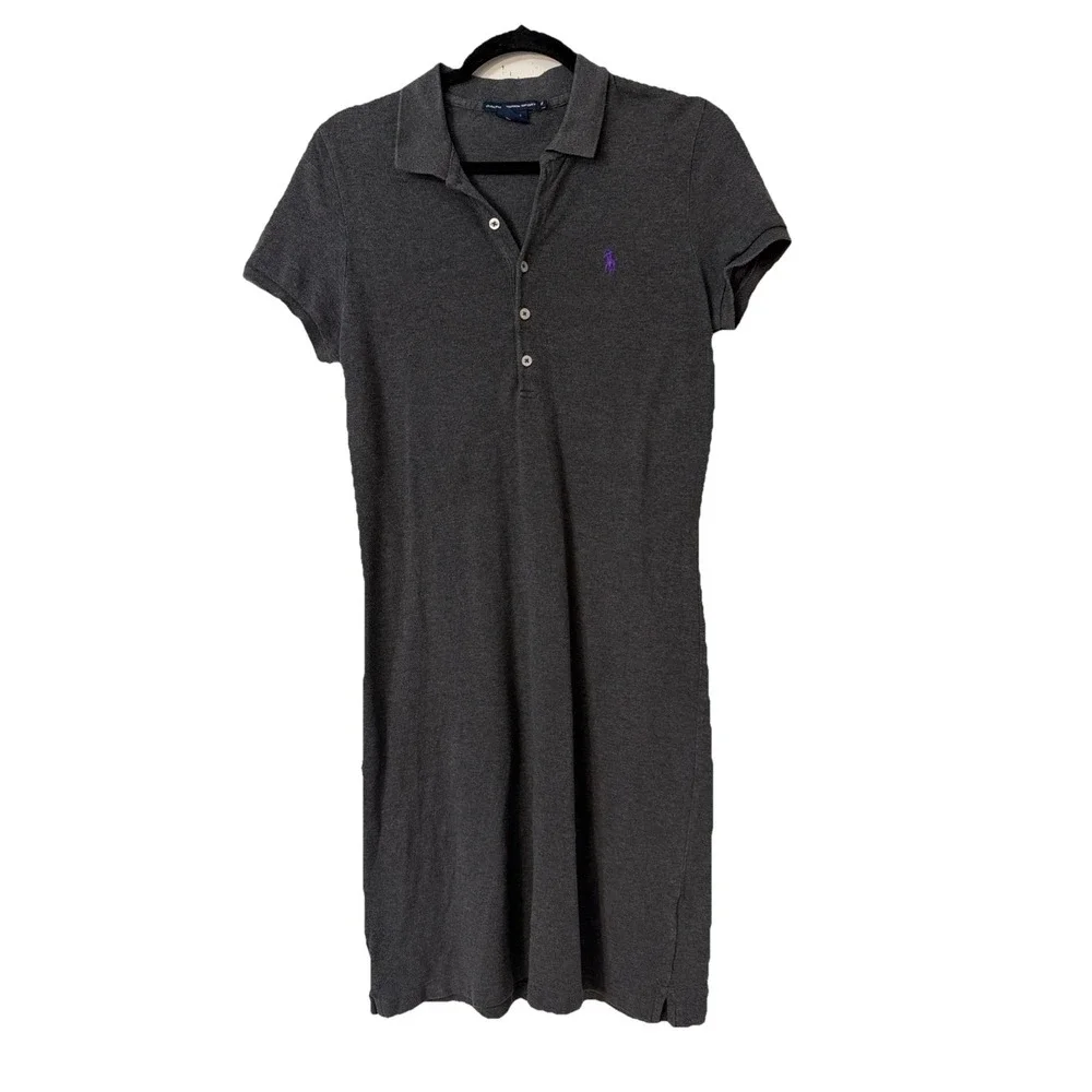 Ralph Lauren Sport Polo Dress Women's M Gray Cotton Shirt Dress Y2K